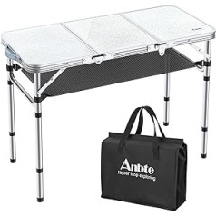 Anbte Camping Table Sulankstomas aliuminis 88 x 40 cm (P x P) 3 reguliuojamo aukščio nešiojamasis iškylų stalas su saugojimu tinklelis Sodo stalas Lagaminų stalas stovyklavimo vakarėliui (juodas)