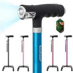 BeneCane Walking Stick with Two LED Lights and Large T Handle and Lightweight Adjustable Walking Stick Four Pointed Sturdy Walking Stick for Men and Women