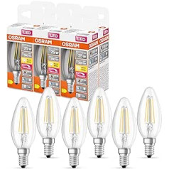 OSRAM Superstar+ Classic B FIL 25 LED spuldze, E14, mini sveces forma, 2,2 W, 300 lm, 2700 K, silti balta gaisma, ļoti samazināts zilās krāsas saturs, acu nogurums, regulējams, enerģijas taupīšana, 6 gab.