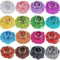 Tahbarshi 16 Colours Glitter Hexagonal Sequins - Sparkling Glitter for Resin Crafts Wax Melting Festivals Party Decoration - Cosmetic Glitter for Face Hair Nails Makeup
