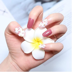 Yienate 24pcs False Nails Purple Pink Daffodil Round Head French Nails Full Cover False Nails for Women Girls