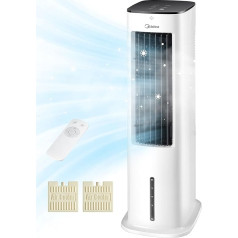 Midea Silent Air Cooler Pro 4-in-1 Mobile Air Conditioning Quiet: gaisa dzesētājs, torņa ventilators, gaisa mitrinātājs un gaisa attīrītājs, ar tālvadības pulti, 5 L ūdens tvertne, 355 m³/h gaisa plūsma, 55 W, LED displejs, taimeris, balts