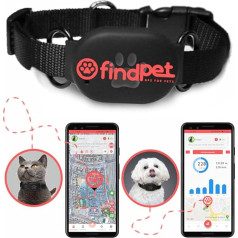 Findpet Gps For Pets findPet GPS tracker kaķiem un suņiem [Mini] Ļoti viegls, tikai 20 g, GPS apkakle suņiem un kaķiem ar reāllaika atrašanās vietas un aktivitātes 24 stundu izsekošanu