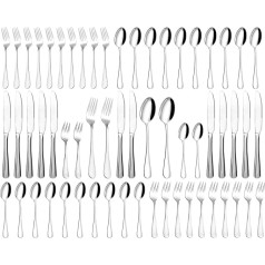 Galda piederumu komplekts 12 personām, 60 gabalu nerūsējošā tērauda galda piederumu komplekts, augstas pulēšanas pakāpes un trauku mazgājamā mašīnā, elegants galda piederumu komplekts ar nazi, dakšiņu un karoti, piemērots mājām, ballīt