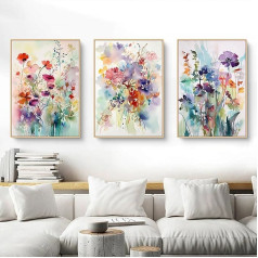 Herfair Living Room Pictures, Set of 3, Colourful Flowers Posters, Bedroom Wall Pictures, Stylish Aesthetic Decorative Canvas Pictures, Without Frame, Wall Decoration Poster (50 x 70 cm)