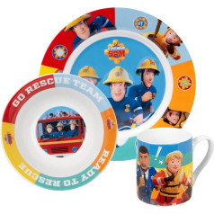 Fireman Sam Breakfast Set for Children – Crockery Set 3-Piece Plate, Bowl & Cup Made of Porcelain