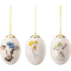 Hutschenreuther Dāvanu sērija Farm Life 3 porcelāna olu komplekts Lieldienu dekori Ierobežota dāvanu sērija Porcelāna 7 cm govs zosis, jērs ar loku motīvu