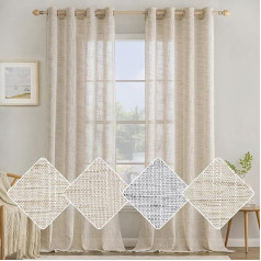 MIULEE Lina aizkari ar cilpiņām Voile aizkari Lina aizkari Living Room Modern Window Curtain Bērnu istaba Virtuves aizkari Tab-Top aizkari Komplekts 2 140 x 245 cm Brūngani balta