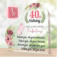 CROWNLY CRYSTAL® Laimingo 40-ojo gimtadienio dekoracija Širdies formos akrilo lenta 40-ojo gimtadienio dovanos moterims Personalizuotos gimtadienio dovanos moterims Dovanos mamai Individualizuotos dovanos