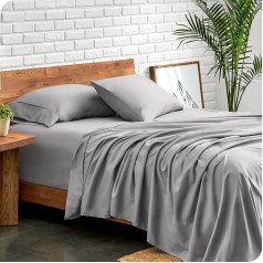 Bare Home King Size Flat Sheet Set - 1800 Ultra Soft Microfiber King Size Bed Sheet - Hydrobrushed - Deep Pocket - Fitted Sheet, Flat Sheet and 2 Pillowcases - Flat Sheet (King, Light Grey)