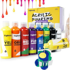 LIGHTWISH Pouring Acrylic Paint Set, 8 Classic Colours, 118 ml Bottles, Pre-Mixed and High Flow Acrylic Paint, No Mixing Required, Water Based