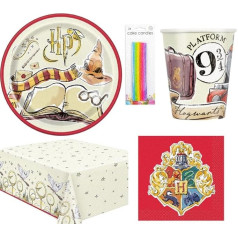 Harry Potter 70-Piece Birthday Set, 16 Kids (16 Plates, 16 Cups, 16 Napkins, 8 Balloons + 10 Magic Candles Included)