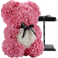 Rose Bear - Rose Teddy Bear 10 collu Hugz Teddy Flower Bear - vairāk nekā 250 duci mākslīgo ziedu - unikālas dāvanas, dāvanas sievietēm caurspīdīga dāvanu kaste (rozā)