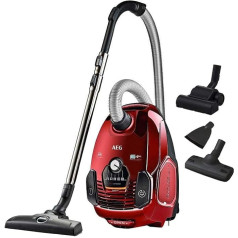 AEG VX7-2-CRAK Vacuum Cleaner with Bag / Ideal for Pet Owners / Only 70dB (A) / 360° Soft Wheels / Additional Nozzles / Washable Filter / 650 Watts / 12 m Operating Radius / Updated Technical Version / Red