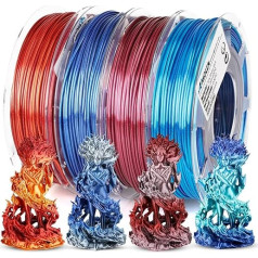 AMOLEN Silk PLA 3D printera filaments, PLA filaments 1,75 mm, zīda spīdīgs filaments, sarkans zelta, zils sudraba, sarkans sudraba, zils zaļš, krāsu gradients, 200gX 4 spoles