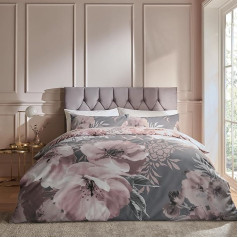 Catherine Lansfield Dramatic Floral Grey Reversible Duvet Cover Set ar spilvendrānām