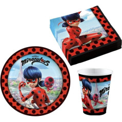 ZAG Heroes Miraculous Ladybug Children's Birthday Party Tableware Set Plates Cups Napkins (16 People)