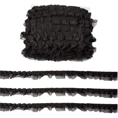 OLYCRAFT 33 jardi/30 m Double Ruffle Lace Trim 40 mm Black Organza Trim Ruffle Plisētas mežģīnes auduma lentes Plisētas malas apdares apdares audums priekšautuves apģērbu šūšanai rotājums