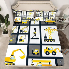 Loussiesd Boys' Construction Fitted Sheet 90 x 200 cm Bērnu karikatūra mašīnas Truck Truck gultas pārklājs komplekts meitenēm guļamistaba būvlaukums auto transportlīdzekļu dekori pieguļošs pārklājs ar 1 spilvendrānu