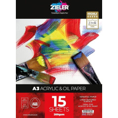 Zieler™ Acrylic and Oil Painting Pad - 260gsm - 15 листов - текстурированная поверхность и отсутствие кислот - идеально подходит для акриловой и масляной живопи