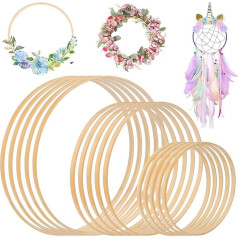 15 Pieces Flower Wreath Hoops, Wooden Bamboo Rings, Large Sizes, Macrame Craft Hoops for DIY, Crafts, Wedding Wreath, Decoration, Dream Catcher (20cm/25cm/30cm)