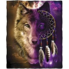 YISUMEI Sega 125 x 200 cm Mīļas segas Soft Flannel Soft Fleece Blanket Bed Throw Wolf Dream Catcher