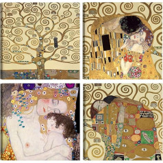 DìMò ART Modern Pictures Gustav Klimt 4 gabali 30 x 30 cm apdruka uz audekla Classic Art Dekorācijas Virtuves guļamistaba Dzīvojamā istaba Bārs Birojs Restorāns