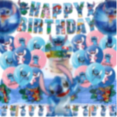 Stitch Birthday Party Supplies Stitch Balloons Theme Decorations Includes Cake Topper, galdauts, Banner, lateksa baloni un hēlija folijas baloni bērniem