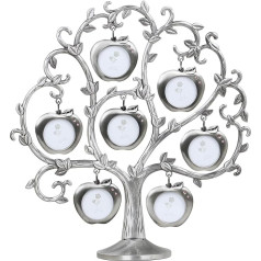 TRIXES Ģimenes koka fotorāmis - Multi Picture Frame - Apple Tree ar 7 noņemamiem rāmjiem - Sudraba krāsā - Metāls - Brīvi stāvošs galvenais dekors - Dāvanas viņai