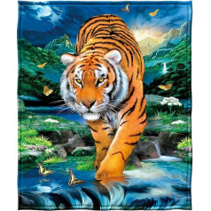 YISUMEI Sega 150 x 200 cm Mīļas segas Soft Flannel Soft Fleece Blanket Bed Throw Moonlight Tiger