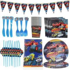 IFHDO Monster Trucks Birthday Party galda piederumu komplekts Monster Trucks Birthday Decoration Bērnu dzimšanas dienas galda dekorēšana Plāksnes Salvetes Salvetes Galdauts Galdauts Nazis Dakšas bērnu dzimšanas dienas svinībām 72 gab.