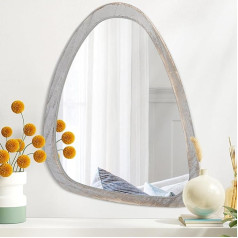 Asymmetric Mirror for Wall Decoration, Large Modern Wooden Framed Wall Mirror, Unique Shape, Wall Vanity, Artistic Mirror, Decorative for Living Room, Bedroom, Bathroom, Grey