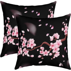 Cherry Blossom 2 spilvendrānas pārvalki 45x45cm Japāņu stila spilvena pārvalks dekorēšana Cherry Blossom Ziedi Decor Cushion Cover Ziedi Botānisks rozā melns spilvena pārvalks