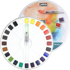 Pébéo -Aquarell feine Box rund enmetal 24 halbe Eimer -Box Malerei Aquarell Pébéo -KITAquarell-Palette (Verpackung kann variieren)