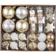 Valery Madelyn Christmas Baubles 50 Ziemassvētku eglīšu baļļu komplekts Shatterproof Plastmasas Ziemassvētku Ziemassvētku baļļi Ziemassvētku rotājumi ar pakaramo Dāvanu iepakojums Eleganta balta zelta Ziemassvētku eglīšu rotājumi