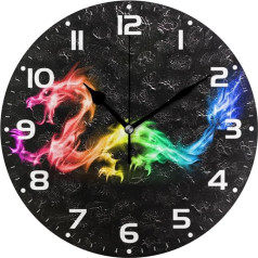 Lieli sienas pulksteņi Dragon Monster Rainbow Bright Flame Battery Operated Non Ticking 10 collu Silent Art Bedroom Kitchen Atomic Clock Analog Clock Home Decor