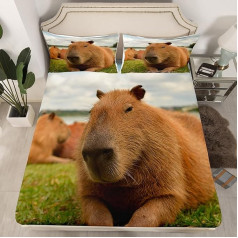 Homewish Capybara vienvietīga sega segu komplekts, smieklīgi Capybara dzīvnieku palagi bērniem, zēniem, meitenēm, pieaugušajiem, gudrs Capybara Fitted Sheet ar 3D savvaļas dzīvnieku tēmu, guļamistabas apdare, mīksts mājīgs plakanais palags a