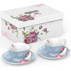 London Boutique tējas tasītes un šķīvji 2 pēcpusdienas tējas komplekts Bone China Vintage Flora Dāvanu kaste 200m (zila) Porcelāns 7cm