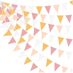 10m Yellow Pink Groovy Bunting Party Decorations Fabric Triangle Flag Garland Streamers for Daisy Groovy Boho Retro Hippie Birthday Wedding Baby Bridal Shower