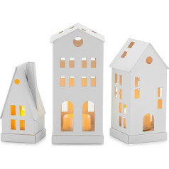 Romadedi Metāla gaismas namiņš ar LED tējas gaismu - 3 sveču turētāju komplekts Lantern House for Christmas Lantern Houses Sveču turētājs Dekoratīvs tējas gaismas namiņš dāvanai Jauna mājas mēteļa apdare