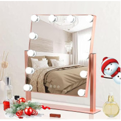 Depuley Hollywood Make-Up Mirror with Lighting, 12 LED Light, Dimmable Cosmetic Mirror, 3 Modes, Vanity Mirror, Bathroom Mirror, Table Mirror, Wall Mirror with 10x Magnification for Bedroom, Dressing