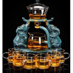 RORA Lazy Kungfu stikla tējkannas komplekts Pusautomātiskā tējkanna ar infuzoru Stikla tējkannu komplekts (Elephant Tea Set + 6 tasītes)