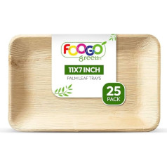 FOOGO Green 25 vienreizlietojamie palmu lapu servēšanas paplātes, dziļas, vidējas, 11 x 7 collas (28 x 17 cm), šķīvji kāzām un ballītēm, līdzīgi koka šķīvjiem, karstajam servēšanas paplātei