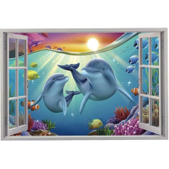 ANHUIB 3D delfīnu sienas uzlīmes viesistabai 3D okeāna zivju sienas uzlīmes guļamistabai Jūras dzīvnieku sienas uzlīmes Vaļu tropu zivis Sealife Home Decor 63x42cm