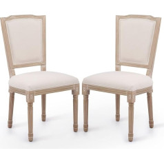 Vonluce Valgomojo kambario kėdės, pagamintos iš kaučiukmedžio 2 minkštų kėdžių komplektas Svetainės kėdė su atlošais Derliaus virtuvės kėdės (stačiakampio formos smėlio spalvos)