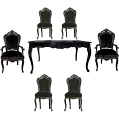 Casa Padrino Barokinis valgomojo komplektas juoda/juoda - valgomojo stalas + 6 kėdės