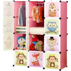 Brian & Dany Portable Cartoon Wardrobe DIY Modular Storage Organiser, Sturdy and Safe Wardrobe for Kids and Kids, 30% Deeper than Standard Version, Pink