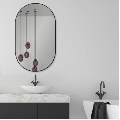 Apejoy Apjeoy Vannas istabas spogulis Oval 45 x 75 cm sienas spogulis ar matētu melnu metāla rāmi Vannas istabas spogulis Dekoratīvais spogulis AJ09R