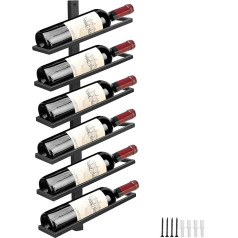 Giyiprpi Sieninis vyno stovas butelių stovas 6 buteliams, metalinis vyno stovas, kabantis ant sienos, vyno butelių laikikliai, sieninė lentyna vyno laikymo stovas virtuvei, valgomajam, barui (pakreipiamas 6)
