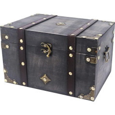 Bemodst Wooden Storage Treasure Chest, Vintage Wooden Treasure Chest, Small Treasure Chest, Pirate Chest, Jewellery Box, Suitable for Children's Birthday Gift Box or Wedding Gift Box